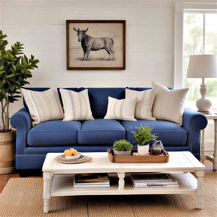 farmhouse fresh blue couch living room