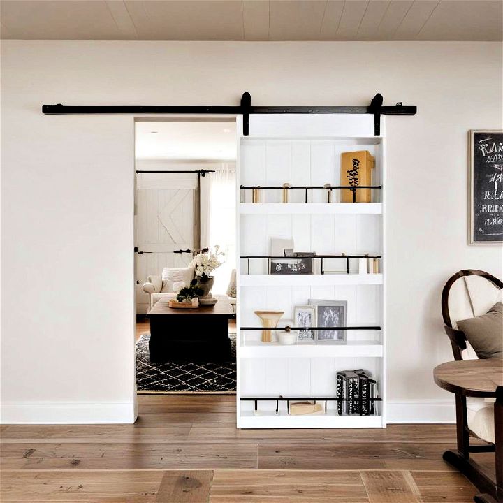 farmhouse sliding shelves for flexible storage