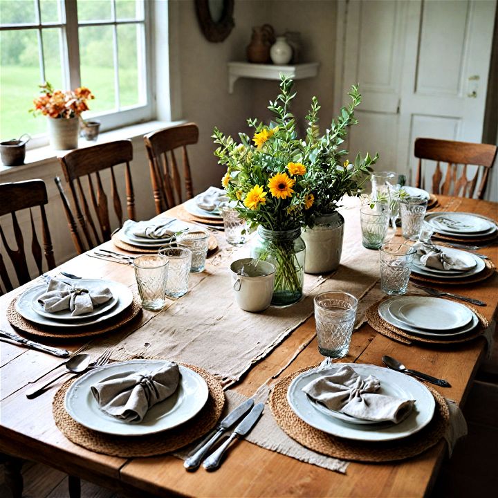 farmhouse style table setting to create an inviting atmosphere for family meals