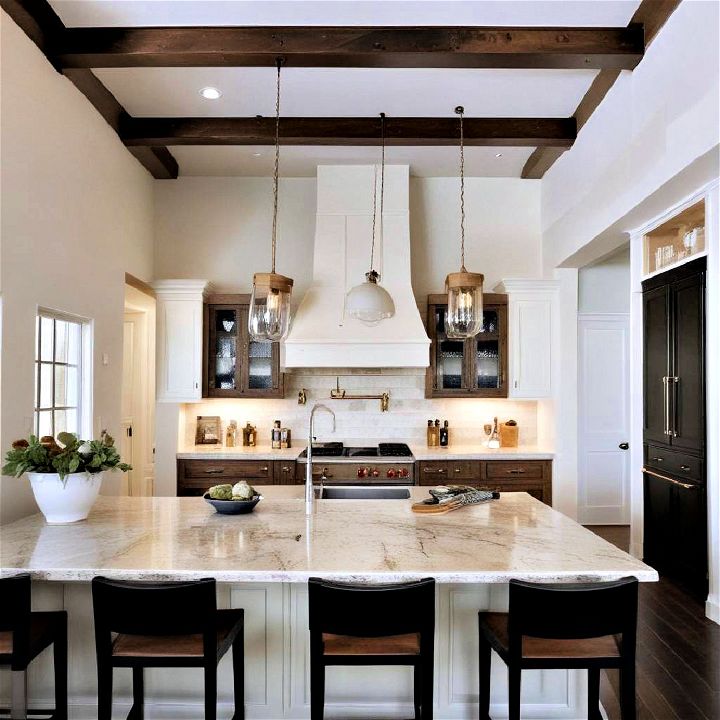 faux wood beams kitchen ceiling idea