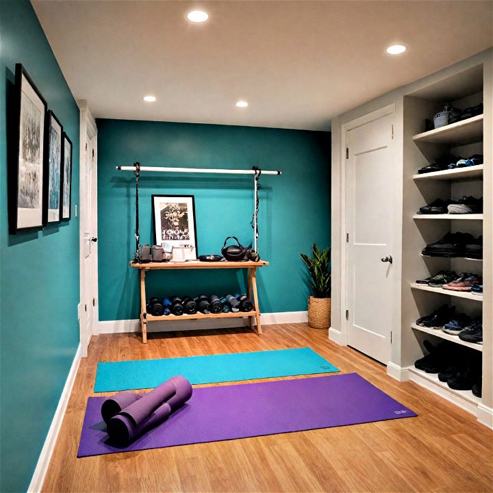 fitness focused stylish basement bedroom