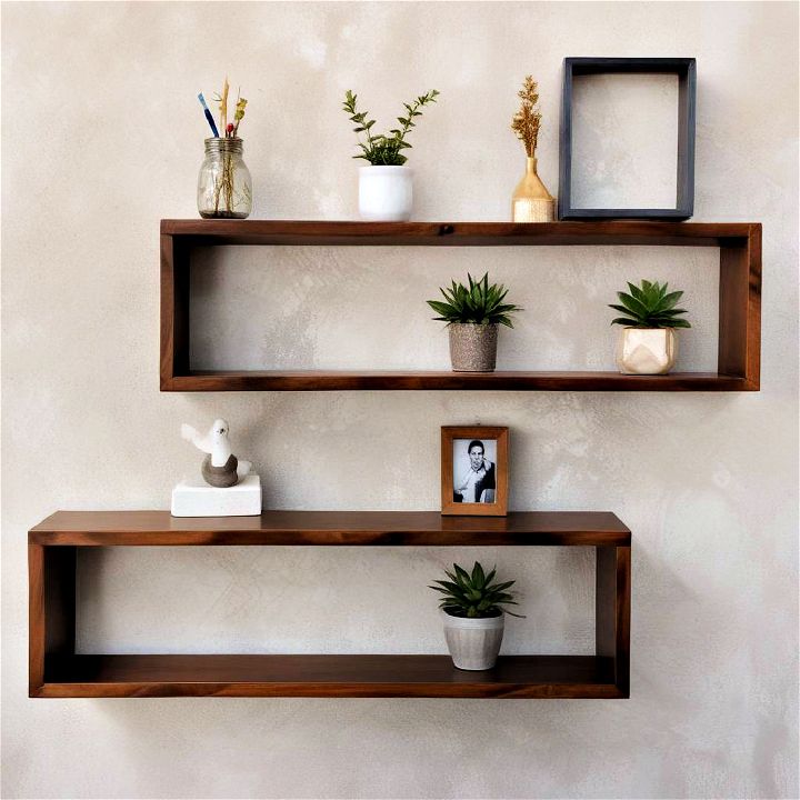 floating shadow box shelves to add interest