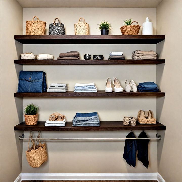 floating shelves for a sleek minimalist closet look