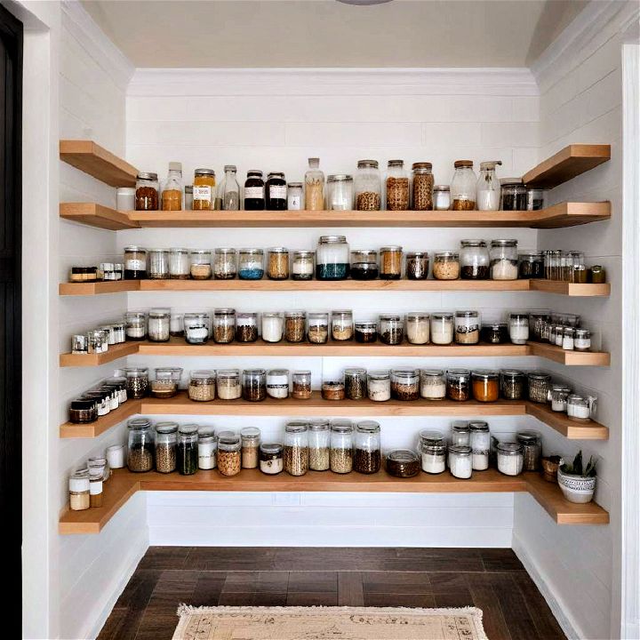 floating shelves for jars and dishes