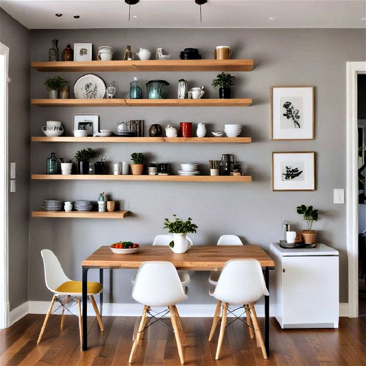 floating shelves for small dining room