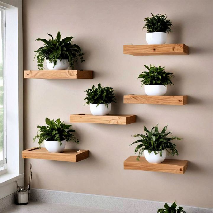 floating kitchen shelves with plant holders