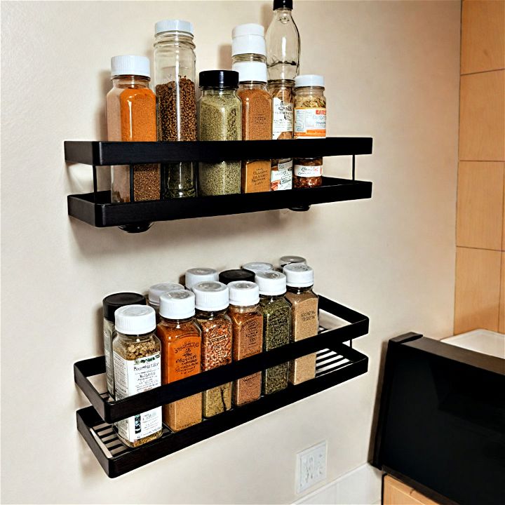 floating shelves with spice racks for kitchen