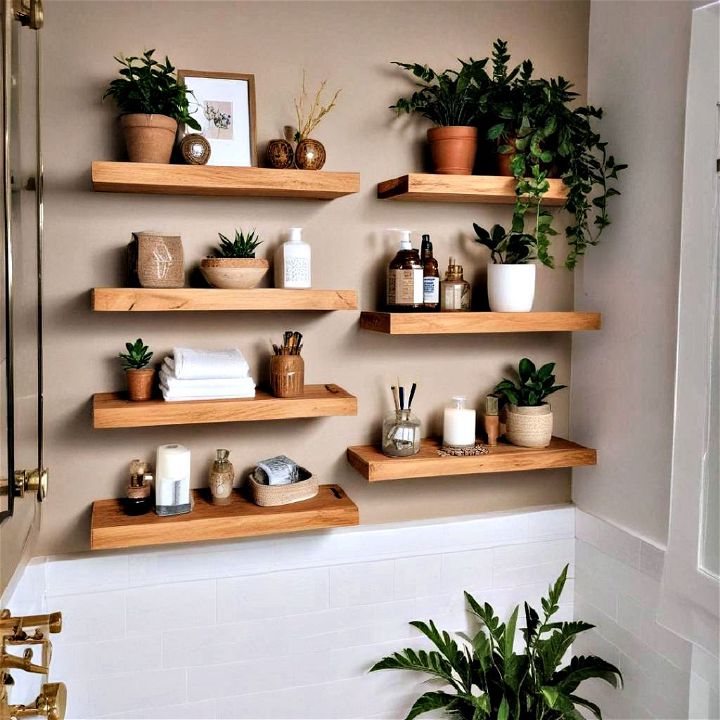 floating wooden shelves for bathroom