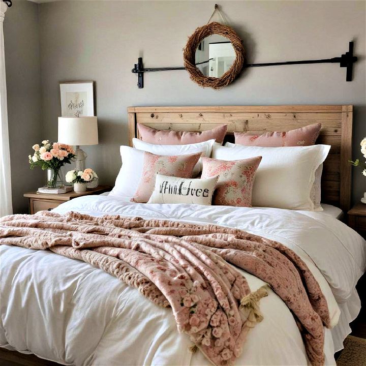 floral accents farmhouse bedroom