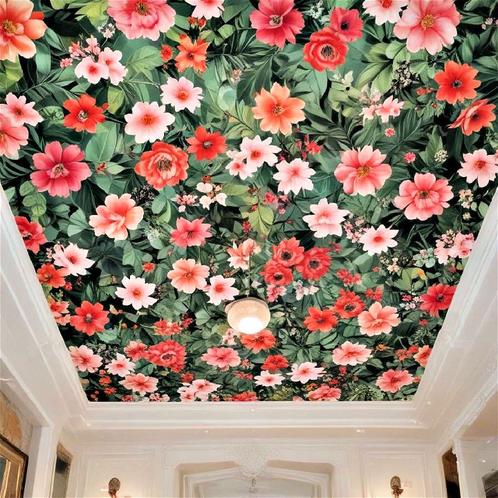 floral paradise ceiling wallpaper for living room