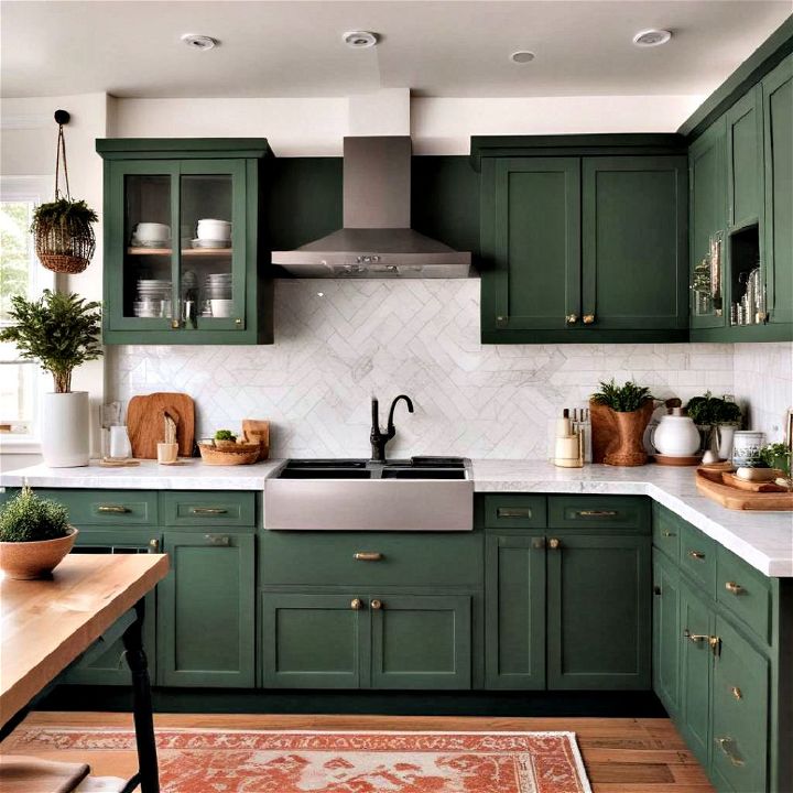 forest green color kitchen cabinets