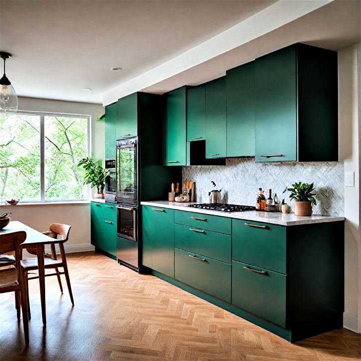 forest green modern cabinets for a bold and dramatic look