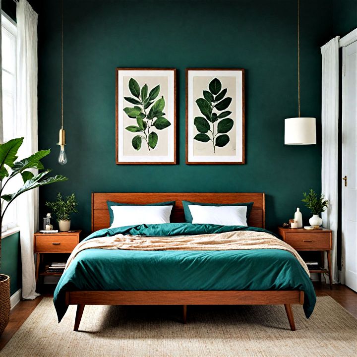 fresh and inviting mid century modern dark green bedroom