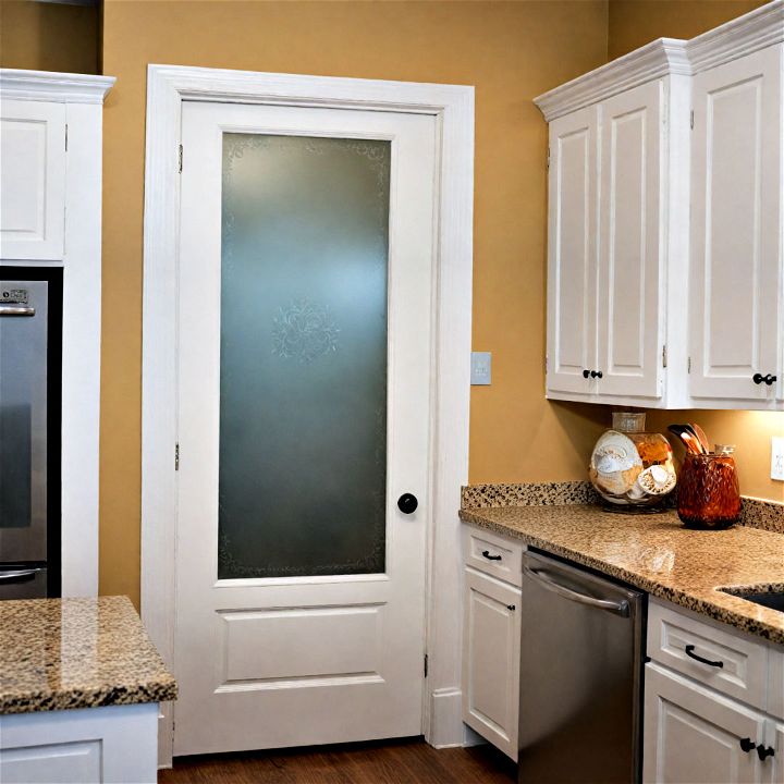frosted glass pantry door for enhancing both privacy and design