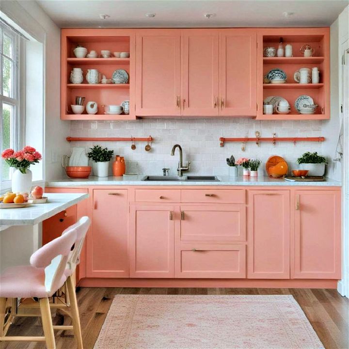 fun and chic coral kitchen cabinets