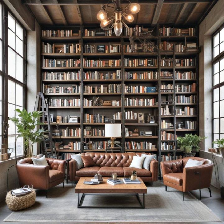 functional and stylish industrial themed library