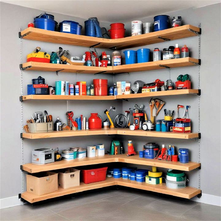 functional corner shelves for garage