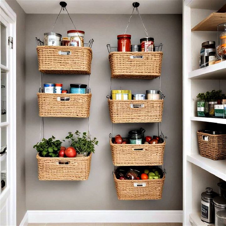 functional hanging baskets for pantry