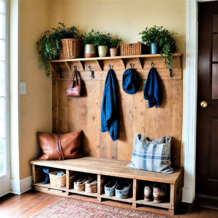 functional pallet mudroom bench