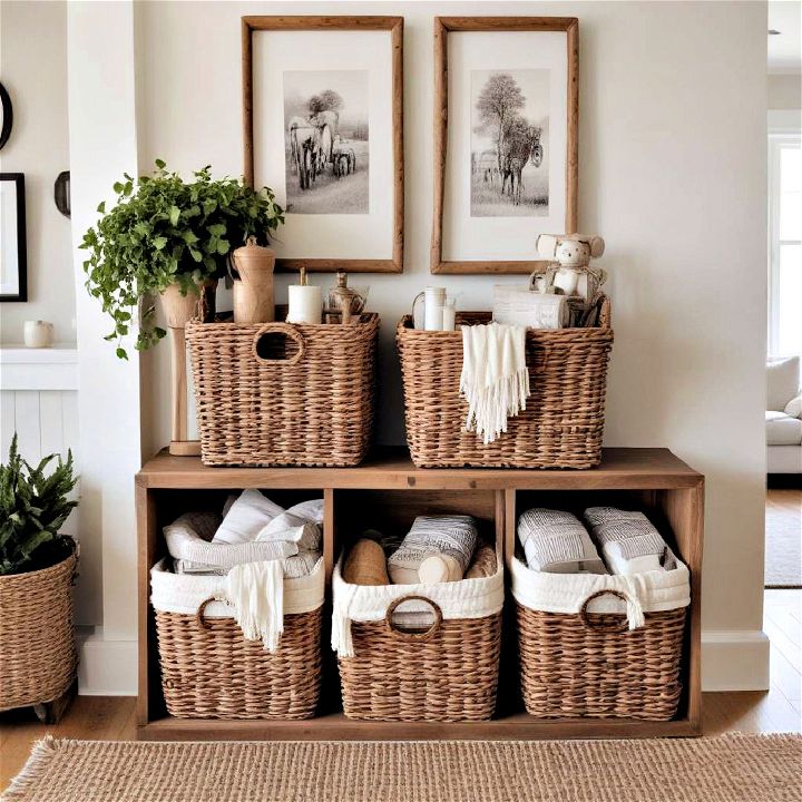 functional wicker baskets for storage