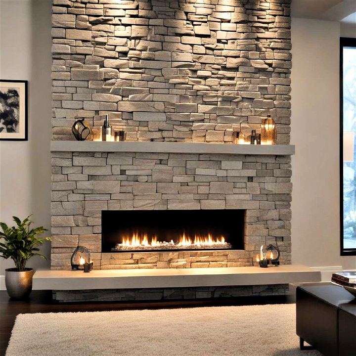 futuristic edge stone fireplace
