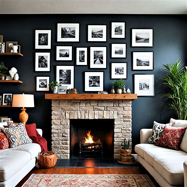 gallery wall for fresh and engaging fireplace decor