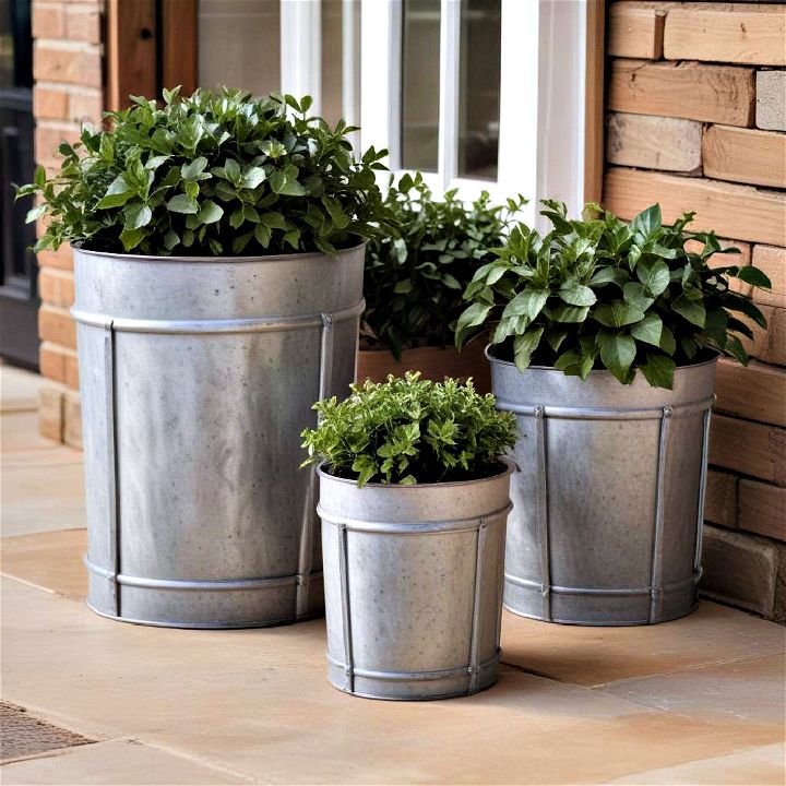 galvanized metal planters exude a quaint country vibe to your home