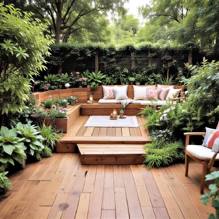 garden deck oasis with lush plants