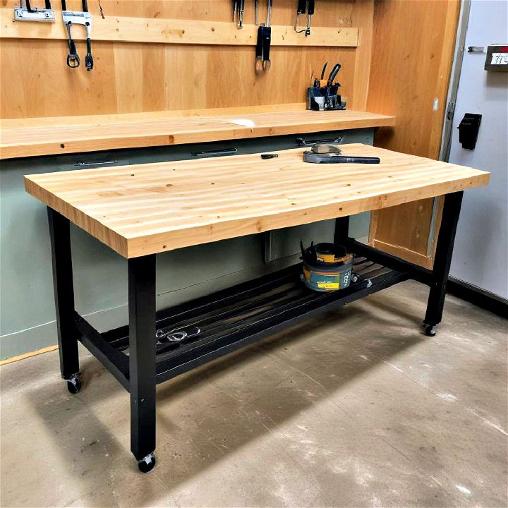 garge workbench with butcher block top