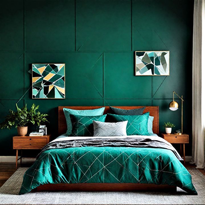 geometric accents to bring a dynamic edge to your green bedroom
