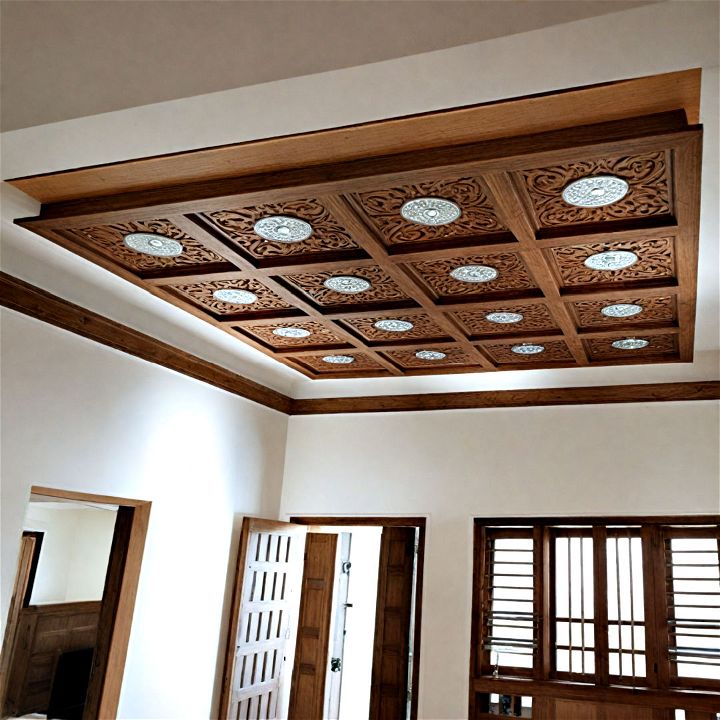 glamorous mirror inset wood ceiling