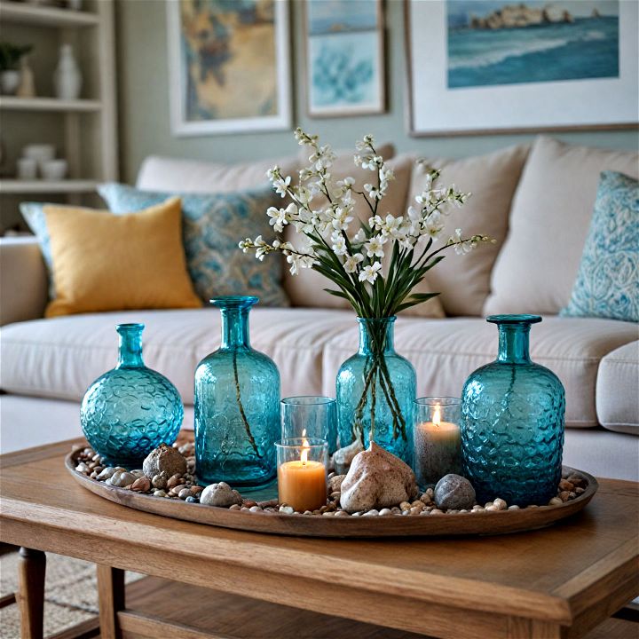 glass accents for coastal living room