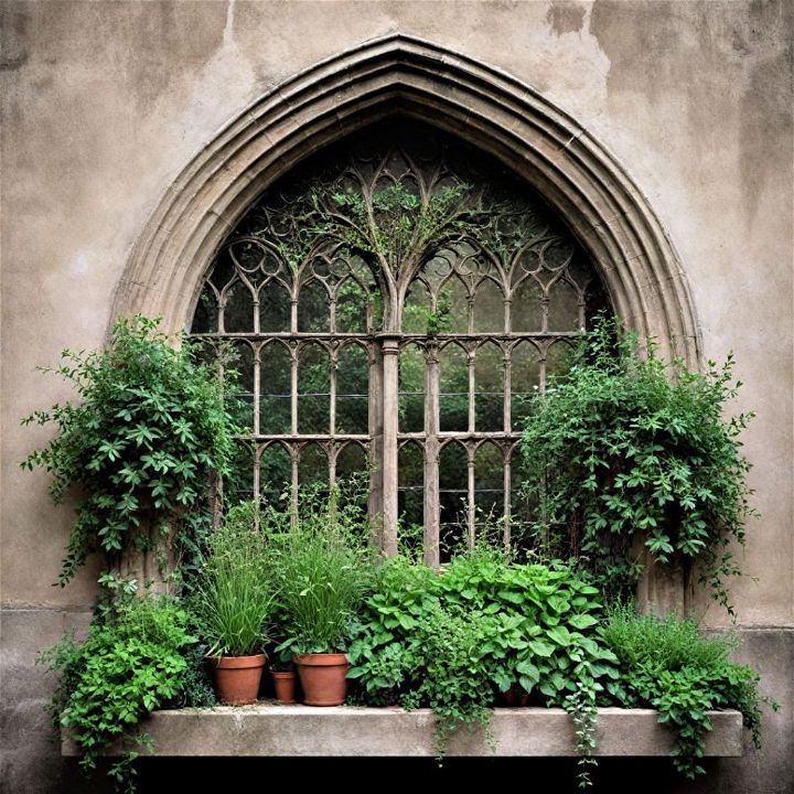 gothic arch herb window for formal gardens
