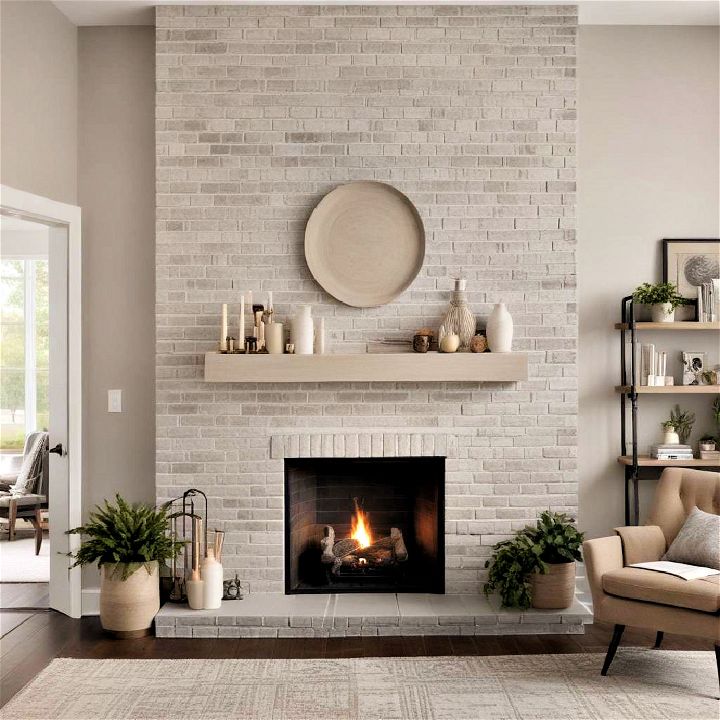 greige painted brick fireplace