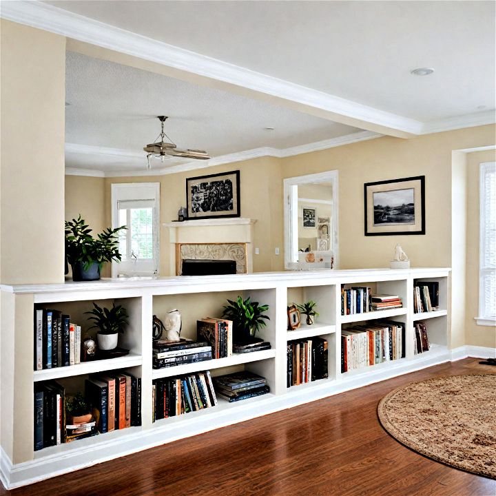 half wall with built in shelves