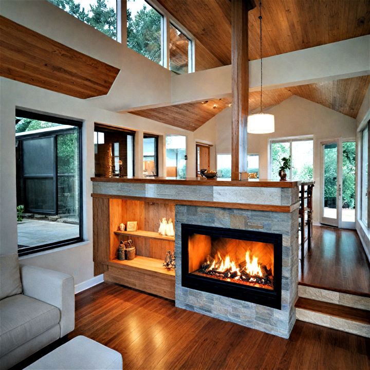 half wall with fireplace for a cozy retreat
