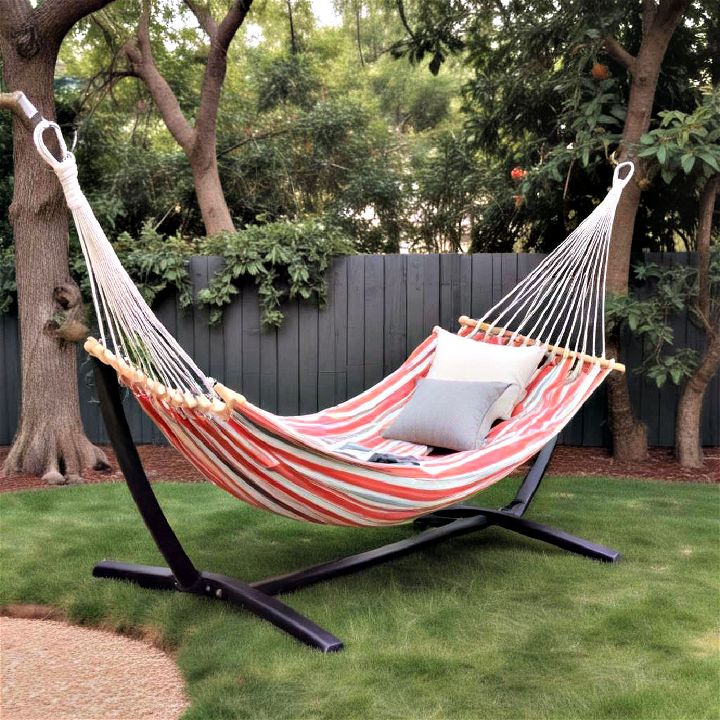 hang a hammock to enjoy a good book or a nap in the comfort of your backyard