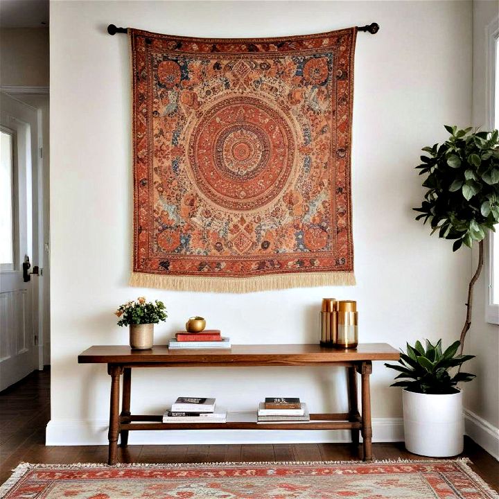 hang a tapestry or fabric art softness and warmth to the entryway
