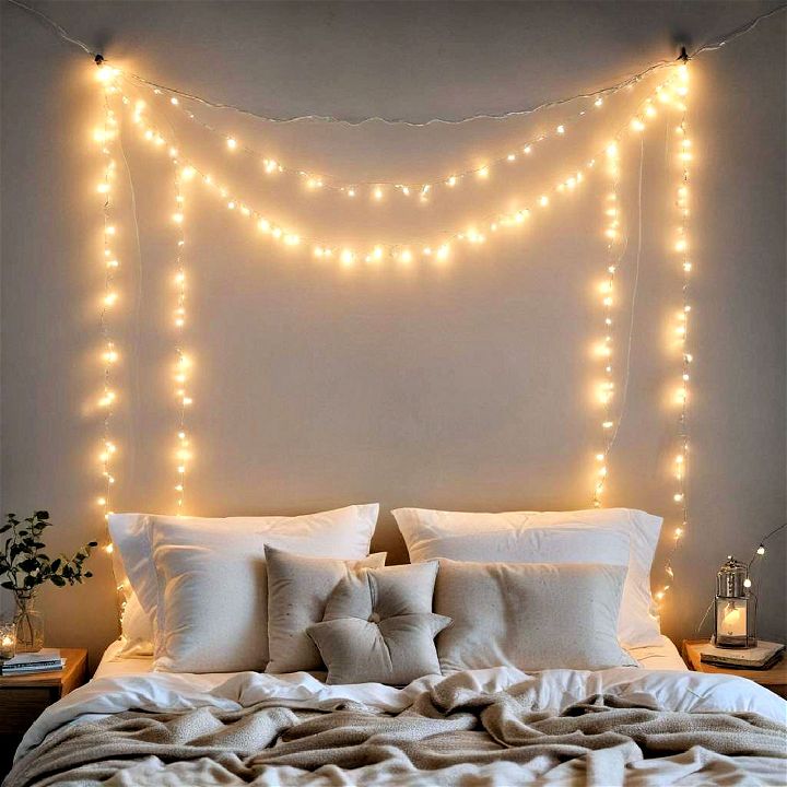 hang fairy lights for cozy bedroom