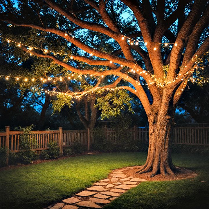 hang fairy lights to create a magical atmosphere in your backyard