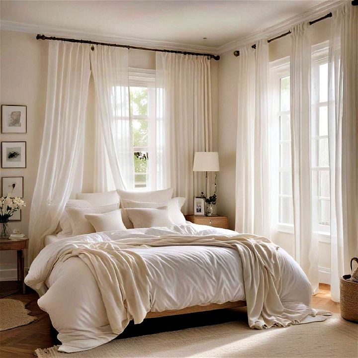 hang sheer curtains cozy bedroom