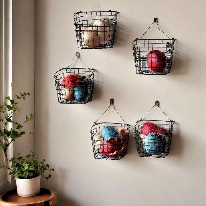 hang wire baskets for practical craft room storage