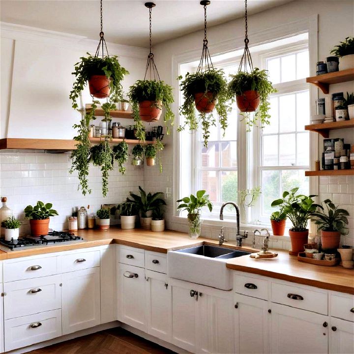 hanging plants into your kitchen design