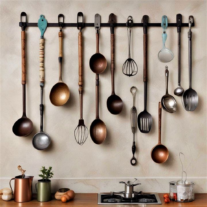 hanging quirky kitchen gadgets on the walls