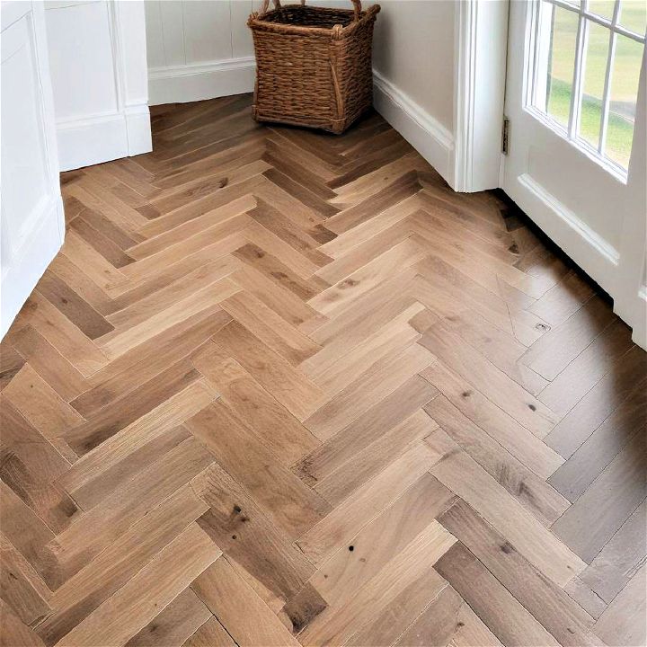 herringbone wood floor to add craftsmanship luxury to farmhouse interiors