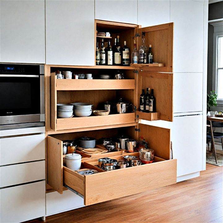 hidden storage for open kitchen to maximize space