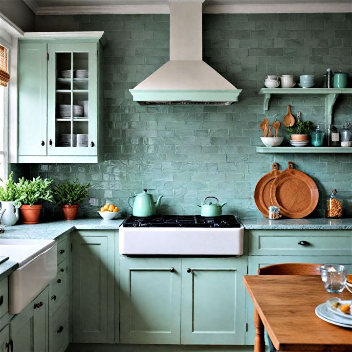 imbue a cool coastal vibe to your kitchen with sage green