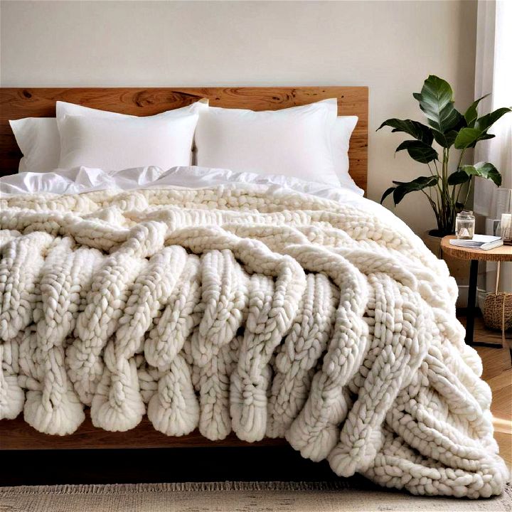 incorporate chunky knit blankets cozy bedroom