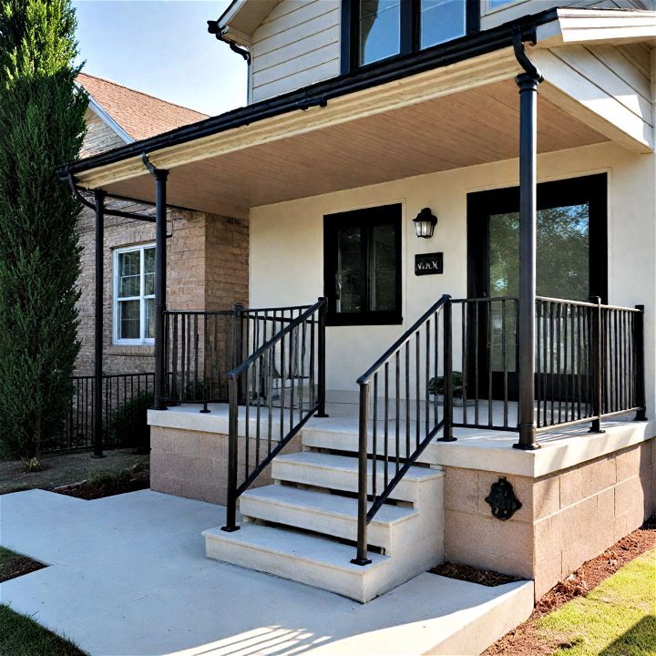 industrial chic porch railings with metal pipes
