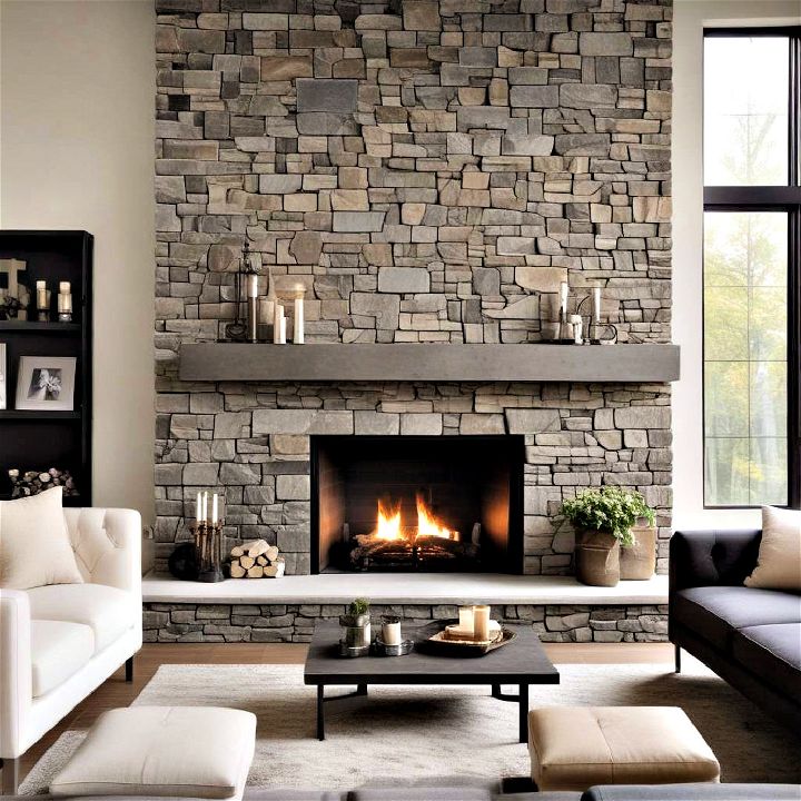 industrial chic stone fireplace